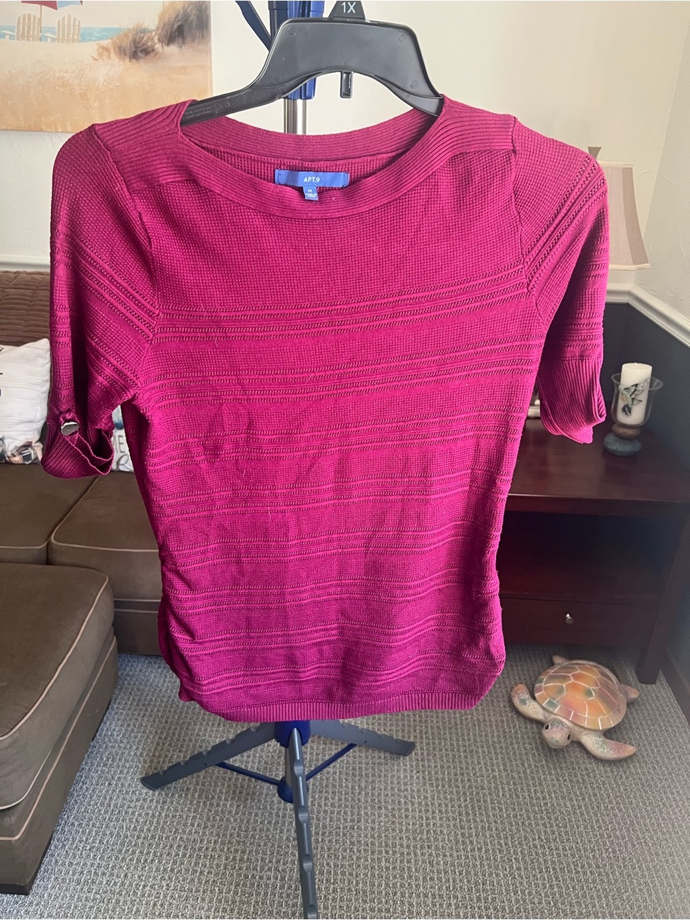 Apt. 9 Women’s M Burgundy Textured Knit Crewneck Pullover Sweater 3/4 # 403
